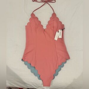 Marysia Pink Sands / Bay Scalloped reversible Halter Swimsuit- NWT